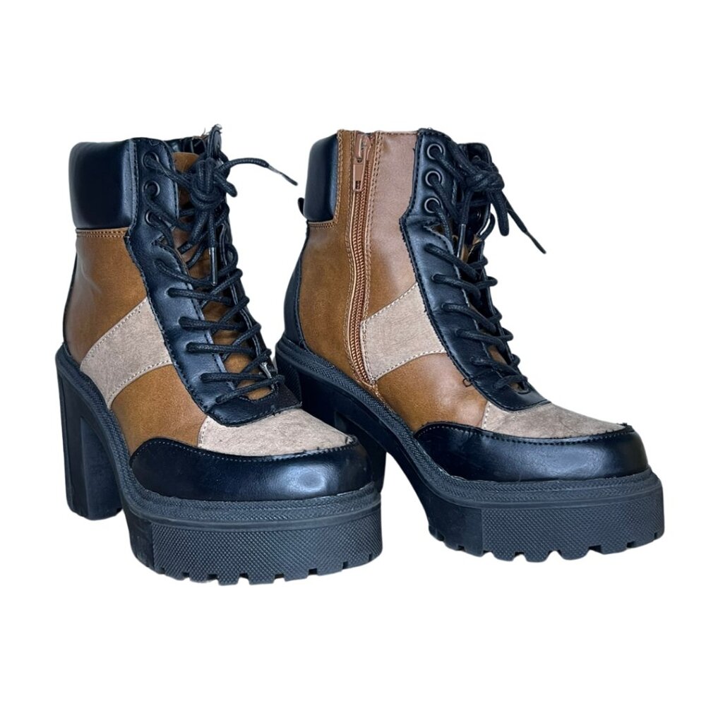 Madden Girl Rogue Lace-Up Platform Lug Booties Faux Suede Combat Boot Size 6.5